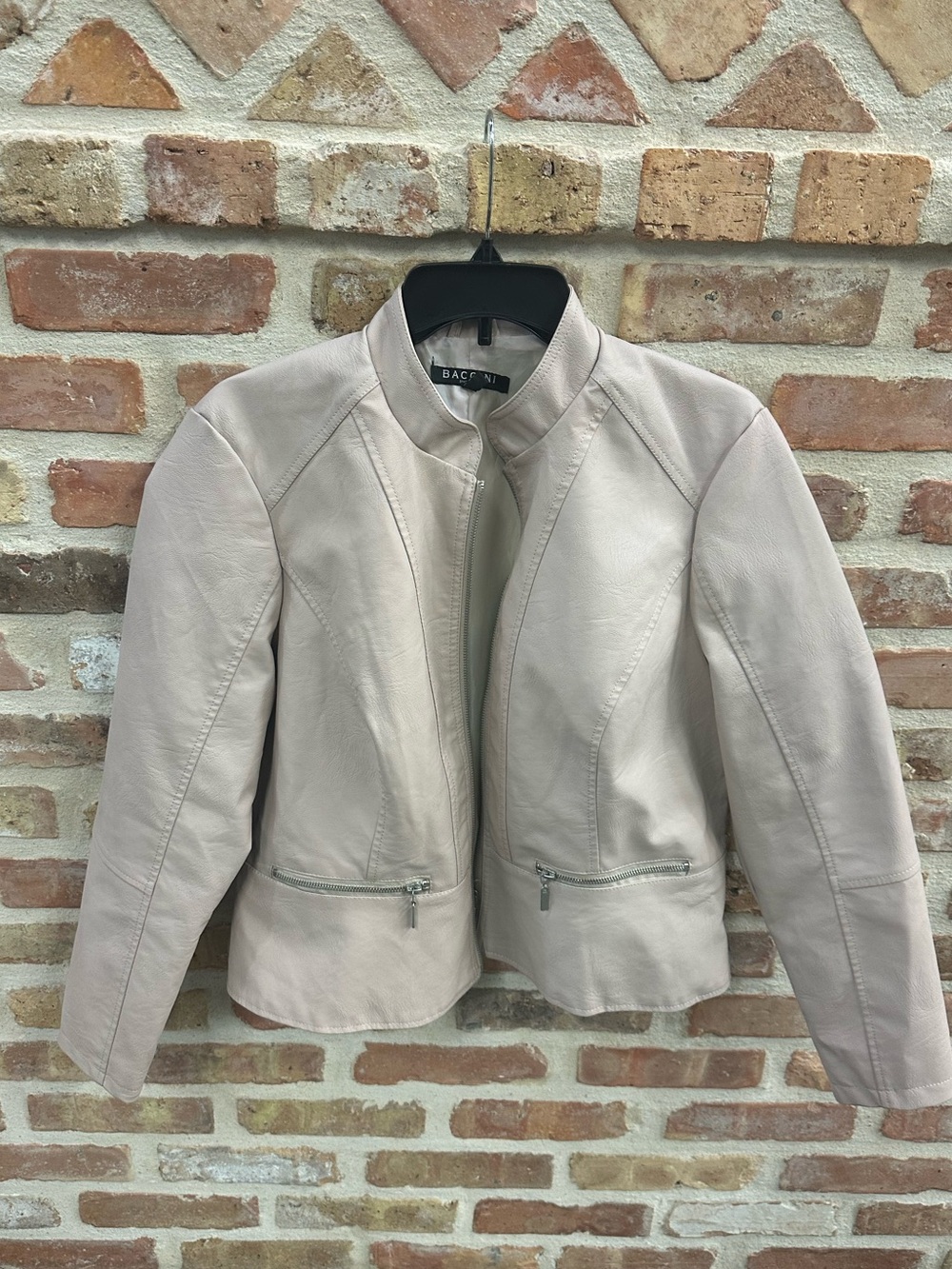 Baccini Beige Leather Zip Jacket